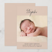 Calligrafienaam Terracotta One Photo Birth Aankondiging (Voorkant / Achterkant)