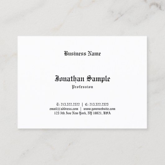 Calligrafiescript Black White Plain Retro Visitekaartje (Achterkant)