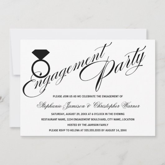 Calligrafiescript Diamond Ring Engagement Party Kaart (Voorkant)