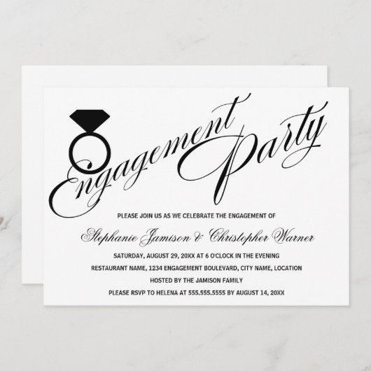 Calligrafiescript Diamond Ring Engagement Party Kaart (Voorkant / Achterkant)