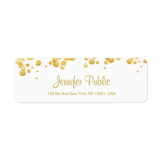 Calligrafiescript Elegant Sjabloon Gold Confetti Etiket (Voorkant)