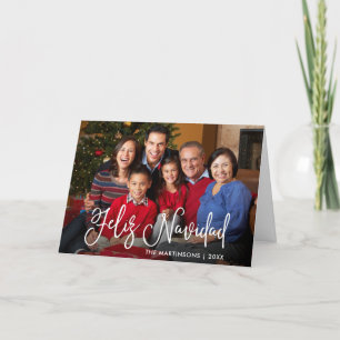 Calligrafiescript Feliz Navidad Photo Fold Feestdagen Kaart