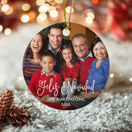 Calligrafiescript Feliz Navidad Rood foto Keramisch Ornament