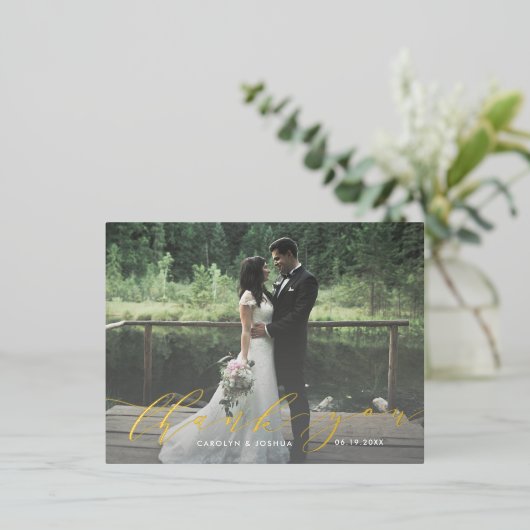 Calligrafiescript Foto bedankt Post Card Folie Uitnodiging Briefkaart (Staand Voorkant)