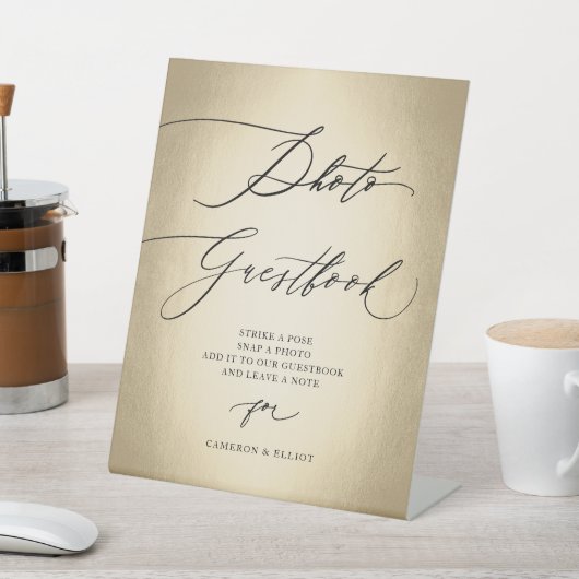 Calligrafiescript Foto Guestbook Weddenschap Reclamebord Met Voetstuk (Insitu)