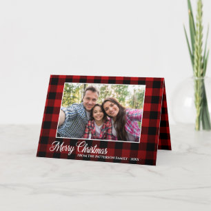 Calligrafiescript Foto Red Pset Tartan vouwd Feestdagen Kaart