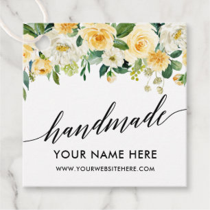 Calligrafiescript Geel Floral Handgemaakt Bedankjes Labels