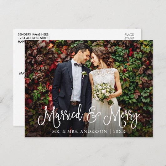 Calligrafiescript - Gehuwd en prettige bruiloft fo Briefkaart (Voorkant / Achterkant)