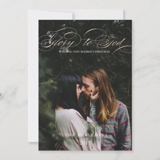 Calligrafiescript Glory to God Kerstfoto Feestdagenkaart (Voorkant)
