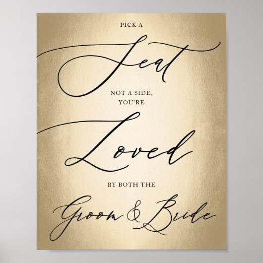 Calligrafiescript Gold Pick A Seat Weddenschap Poster (Voorkant)