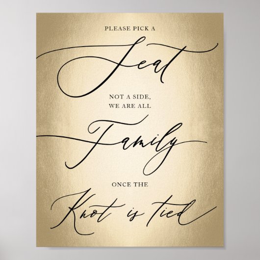 Calligrafiescript Gold Pick A Seat Weddenschap Poster (Voorkant)