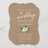 Calligrafiescript Green Floral Wedding Kraft Kaart (Voorkant / Achterkant)