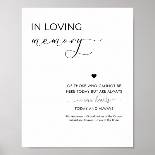 Calligrafiescript in Loving Memory Wedding Sign Poster (Voorkant)