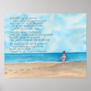 Calligrafiesolflergedicht op Waterverf strand Poster
