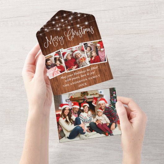 Calligrafiet 4 Foto in één kerstKaart All In One Uitnodiging (Afscheurbaar)