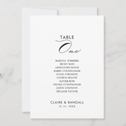 Calligrafietabel Aantal 1 Zitschema Kaart (Voorkant)