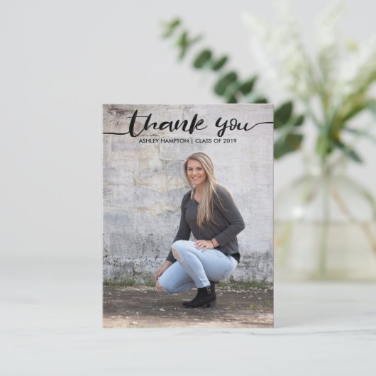 Calligrafische Dankjewel Afstudeerfoto Postkaart (Staand voorkant)