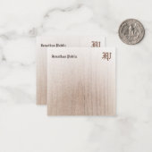 Calligraphed Monogram Wood Look Personalized Notitiekaartje (Voorkant / Achterkant in situ)