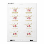 Calligraphie Aquarelle rose Floral Étiquettes fait (Feuille entière)