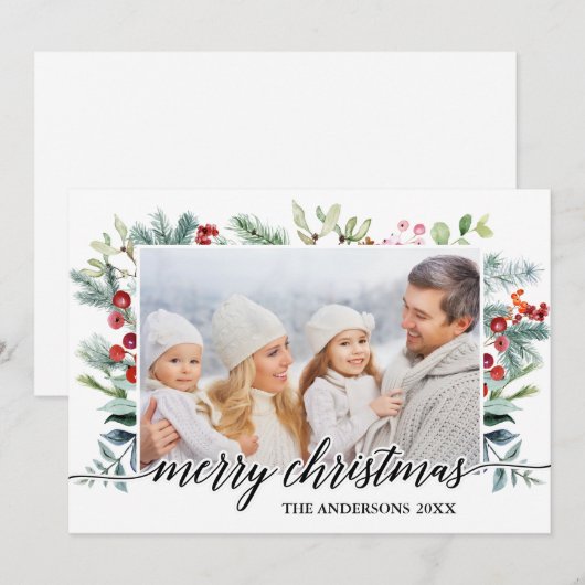 Calligraphie Aquarelle Vert Carte de Noël (Devant / Derrière)