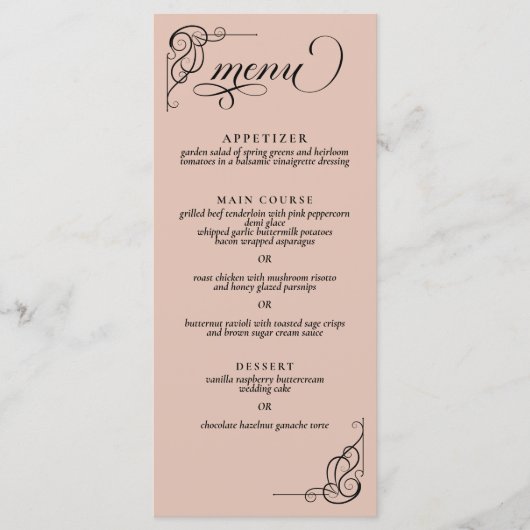 Calligraphie beige et noire Menu Réception mariage (Devant)