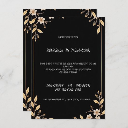 Calligraphie blanche et faire-part de mariage flor (Devant / Derrière)