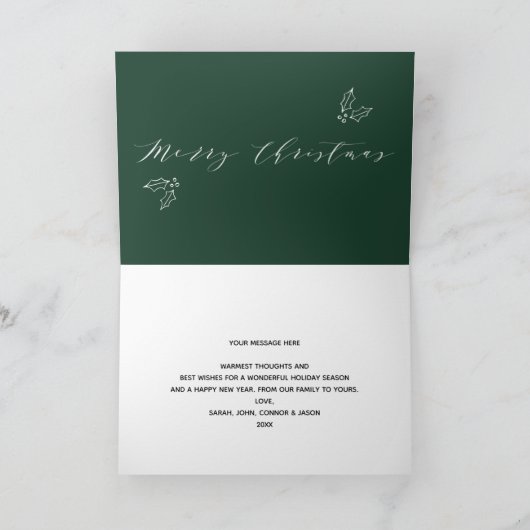 Calligraphie blanche verte Carte de Noël pliée (Intérieur)