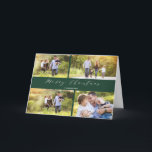 Calligraphie blanche verte Carte de Noël pliée<br><div class="desc">Calligraphie blanche verte Carte de Noël pliée Cette carte photo de Noël pliée est verte avec un accueil de Noël moderne en calligraphie. Il comporte quatre photos et une section verte audacieuse à l'intérieur. C'est une façon douce d'envoyer votre salutation de Noël à vos amis et votre famille pour la...</div>