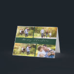 Calligraphie blanche verte Carte de Noël pliée<br><div class="desc">Calligraphie blanche verte Carte de Noël pliée Cette carte photo de Noël pliée est verte avec un accueil de Noël moderne en calligraphie. Il comporte quatre photos et une section verte audacieuse à l'intérieur. C'est une façon douce d'envoyer votre salutation de Noël à vos amis et votre famille pour la...</div>