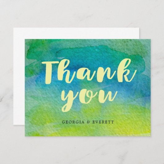 Calligraphie bleu vert aquarelle Merci (Devant / Derrière)