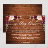 Calligraphie Bois Floral Mariage Détails Carte (Devant / Derrière)