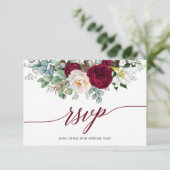 Calligraphie Bourgogne Floral RSVP Mariage Card (Debout devant)