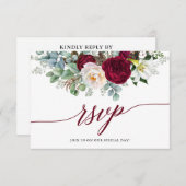 Calligraphie Bourgogne Floral RSVP Mariage Card (Devant / Derrière)