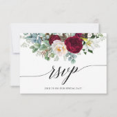 Calligraphie Bourgogne Floral Wedding Carte RSVP (Devant)