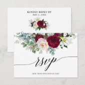 Calligraphie Bourgogne Floral Wedding Carte RSVP (Devant / Derrière)