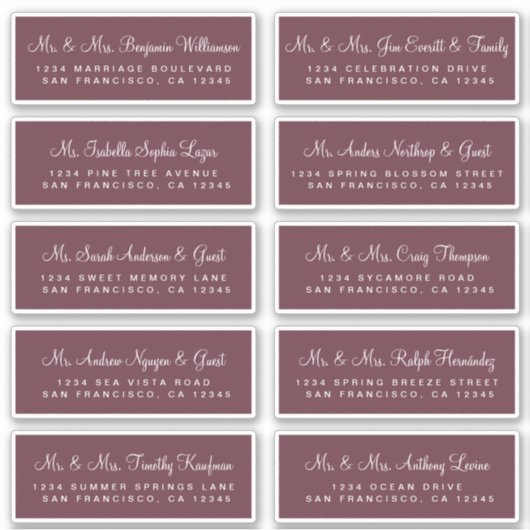 Calligraphie Bourgogne Mariage Étiquette de adress (Devant)