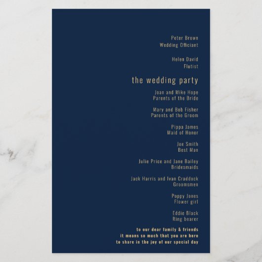 Calligraphie BUDGET Programme de mariage d'or de l (Dos)