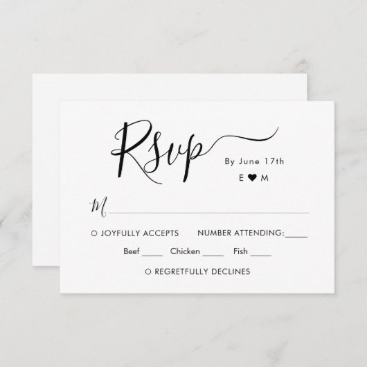 Calligraphie Chic Script Monogramme Mariage RSVP (Devant / Derrière)