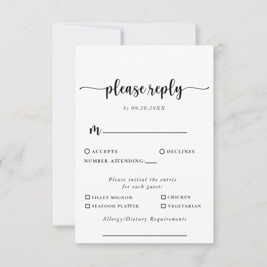 Calligraphie Classic Mariage Menu Choix Répondre (Devant)