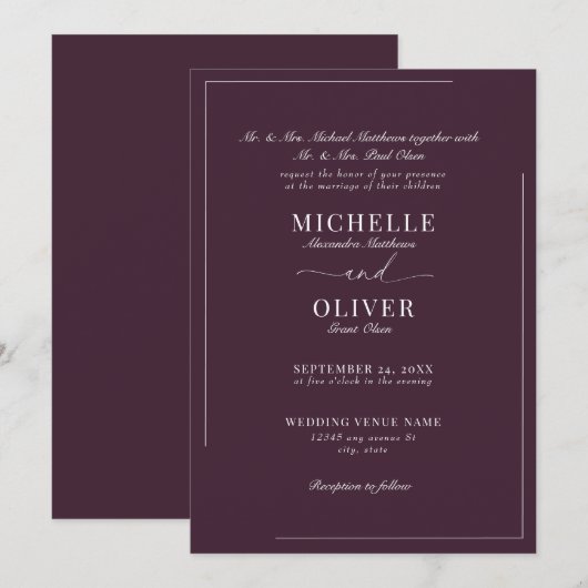 Calligraphie Classique Moderne Mariage invitations (Devant / Derrière)