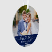 Calligraphie Coeur M. et Mme Mariage Photo Bleu (devant)