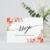 Calligraphie Coral Floral Mariage RSVP Carte repas (Debout devant)
