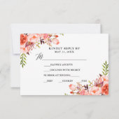 Calligraphie Coral Floral Mariage RSVP Carte repas (Dos)