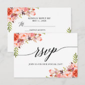 Calligraphie Coral Floral Mariage RSVP Carte repas (Devant / Derrière)