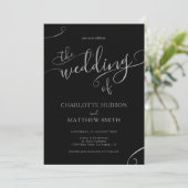 Calligraphie d'argent | Faire-part de mariage noir (Debout devant)