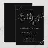 Calligraphie d'argent | Faire-part de mariage noir (Devant / Derrière)