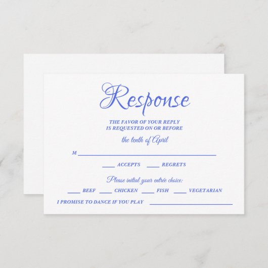 Calligraphie de classe Mariage bleu RSVP Monogramm (Devant / Derrière)