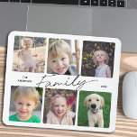 Calligraphie de famille 6 Photo Collage de souris<br><div class="desc">Ce simple tapis de souris vous propose 6 photos pour ajouter vos photos préférées de membres de votre famille. La calligraphie de style d'écriture moderne dit : "Famille" Le texte personnalisé vous permet d'ajouter votre nom de famille et votre année.</div>