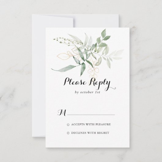 Calligraphie de feuillage vert or RSVP (Devant)