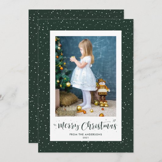 Calligraphie de neige verte Cartes de Noël (Devant / Derrière)